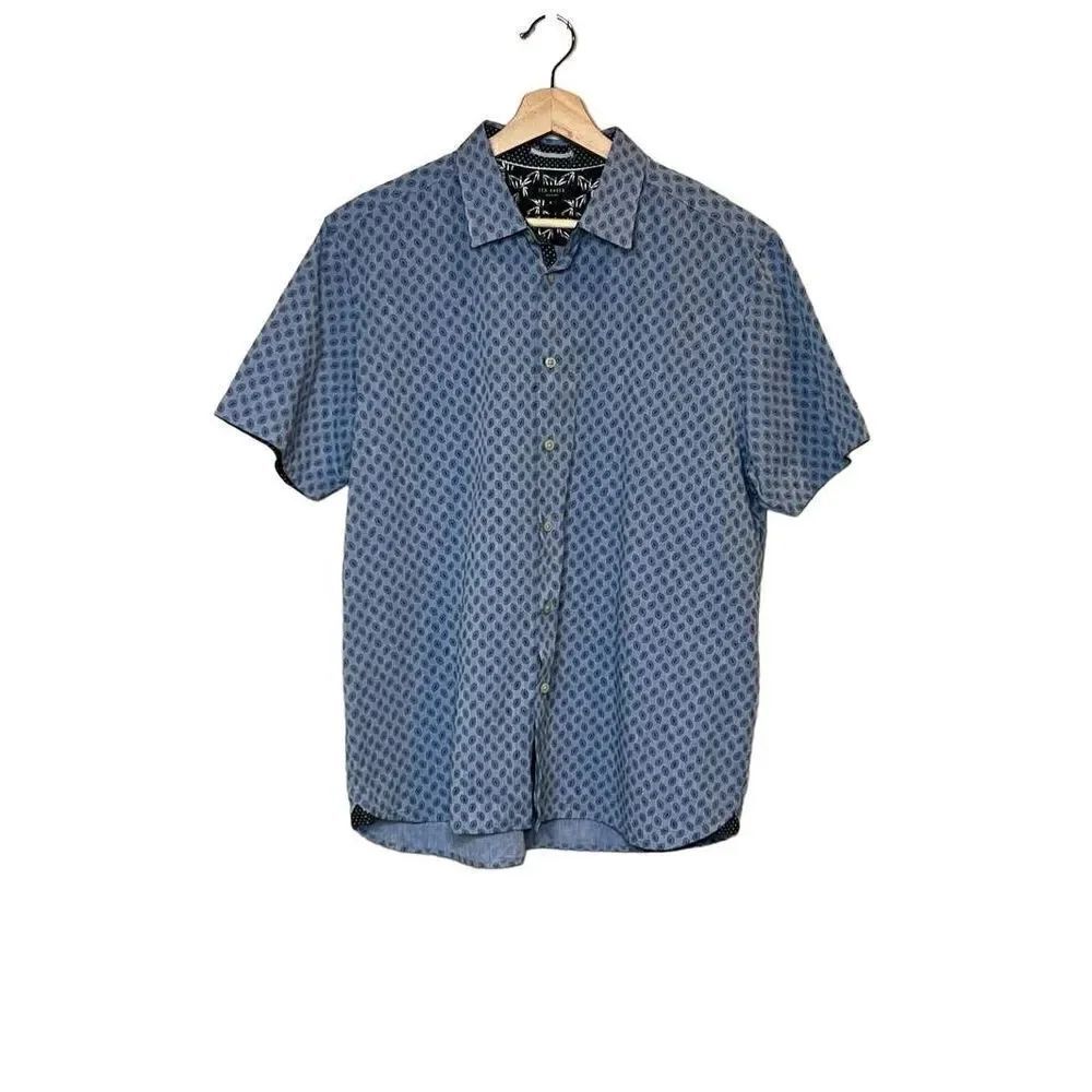Ted Baker blue print short sleeve button up shirt size 6 (XXL)